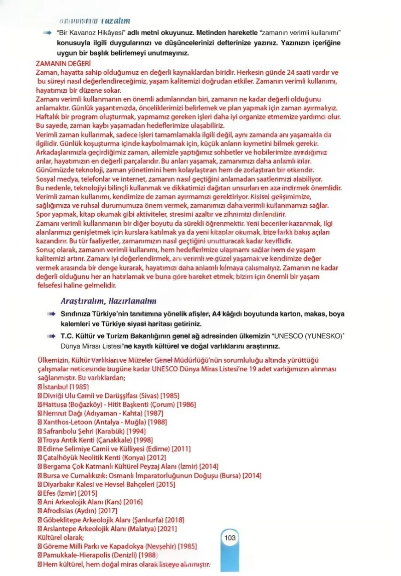 6. Sınıf Türkçe Ders Kitabı Cevapları Yıldırım Yayınları Sayfa 103 Çözüm Görseli