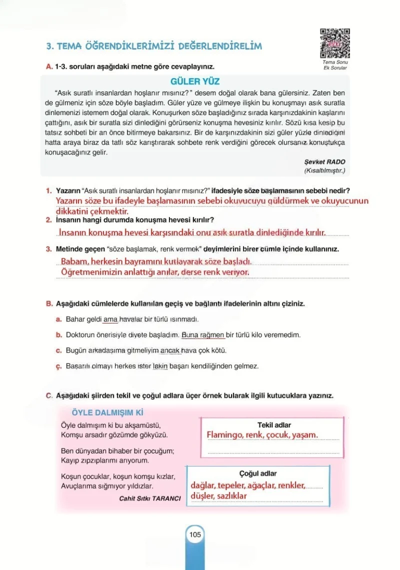6. Sınıf Türkçe Ders Kitabı Cevapları Yıldırım Yayınları Sayfa 105 Çözüm Görseli