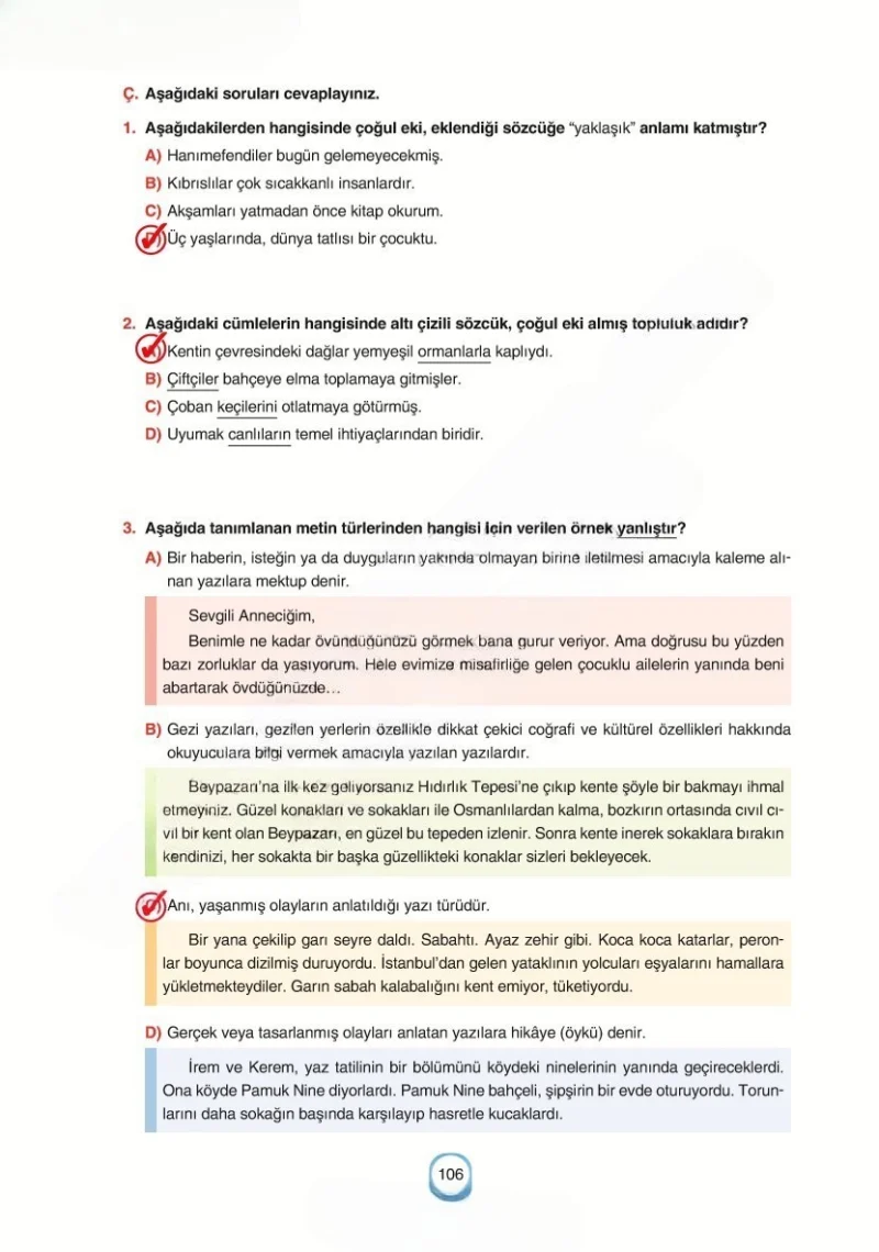 6. Sınıf Türkçe Ders Kitabı Cevapları Yıldırım Yayınları Sayfa 106 Çözüm Görseli