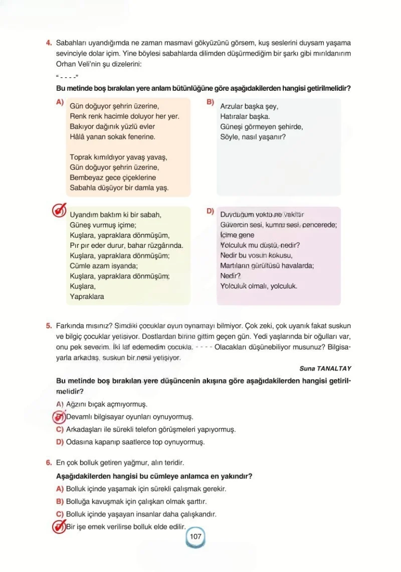 6. Sınıf Türkçe Ders Kitabı Cevapları Yıldırım Yayınları Sayfa 107 Çözüm Görseli