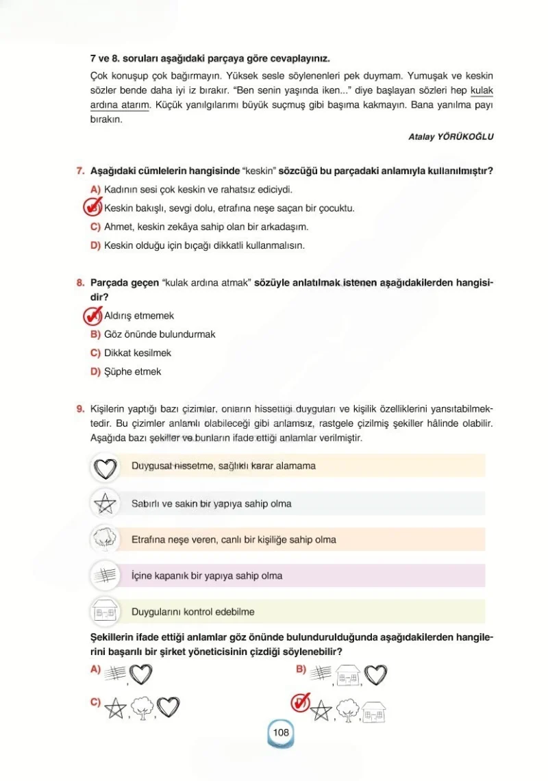 6. Sınıf Türkçe Ders Kitabı Cevapları Yıldırım Yayınları Sayfa 108 Çözüm Görseli