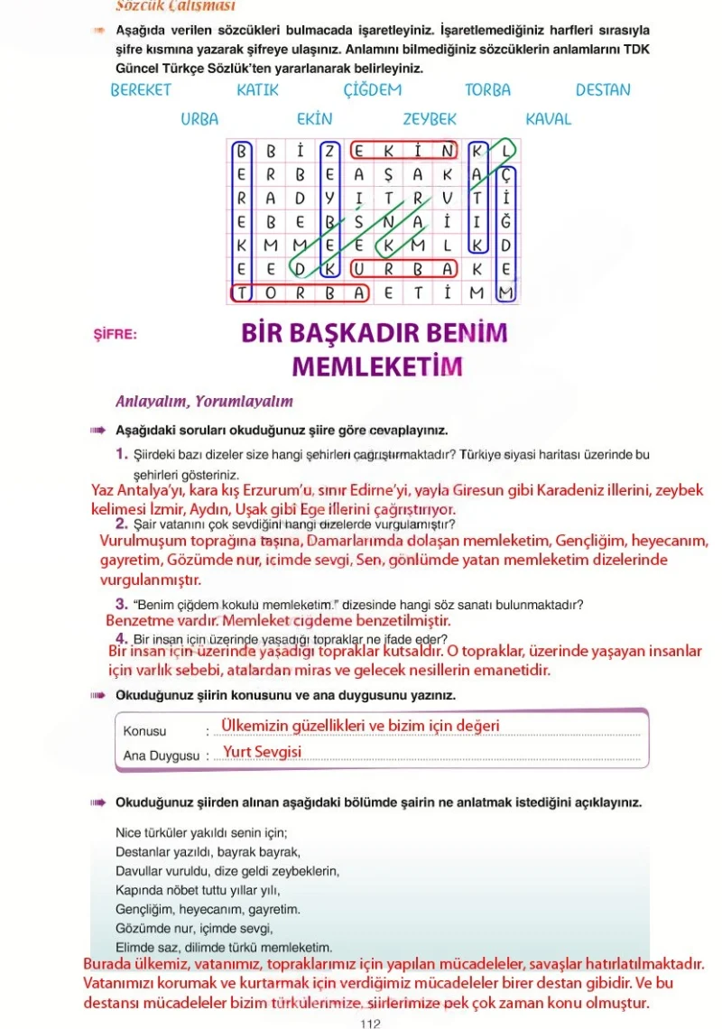 6. Sınıf Türkçe Ders Kitabı Cevapları Yıldırım Yayınları Sayfa 112 Çözüm Görseli