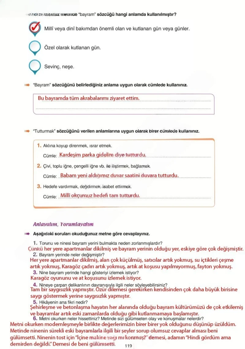 6. Sınıf Türkçe Ders Kitabı Cevapları Yıldırım Yayınları Sayfa 119 Çözüm Görseli