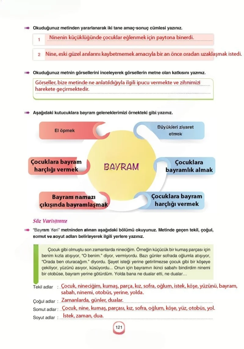 6. Sınıf Türkçe Ders Kitabı Cevapları Yıldırım Yayınları Sayfa 121 Çözüm Görseli