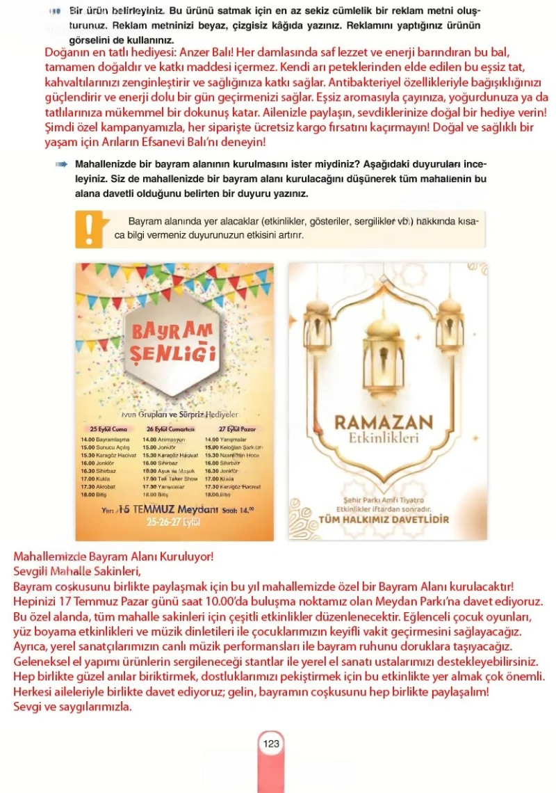 6. Sınıf Türkçe Ders Kitabı Cevapları Yıldırım Yayınları Sayfa 123 Çözüm Görseli
