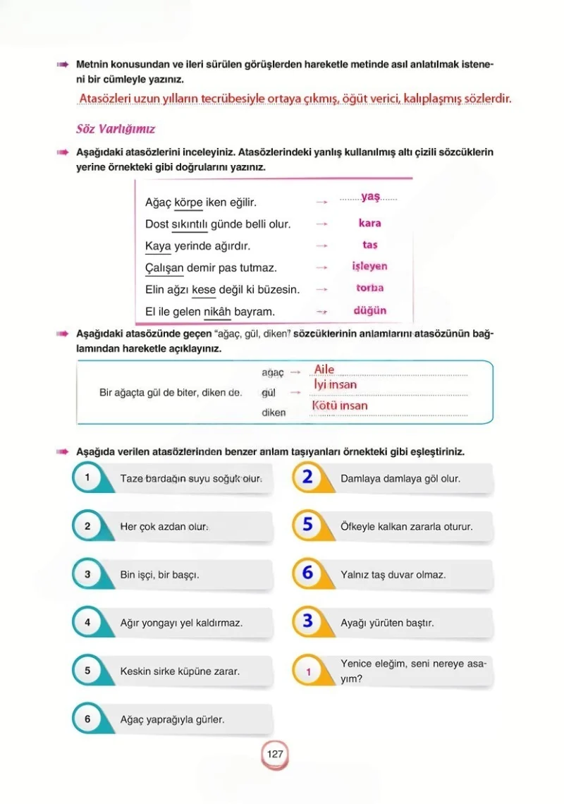 6. Sınıf Türkçe Ders Kitabı Cevapları Yıldırım Yayınları Sayfa 127 Çözüm Görseli
