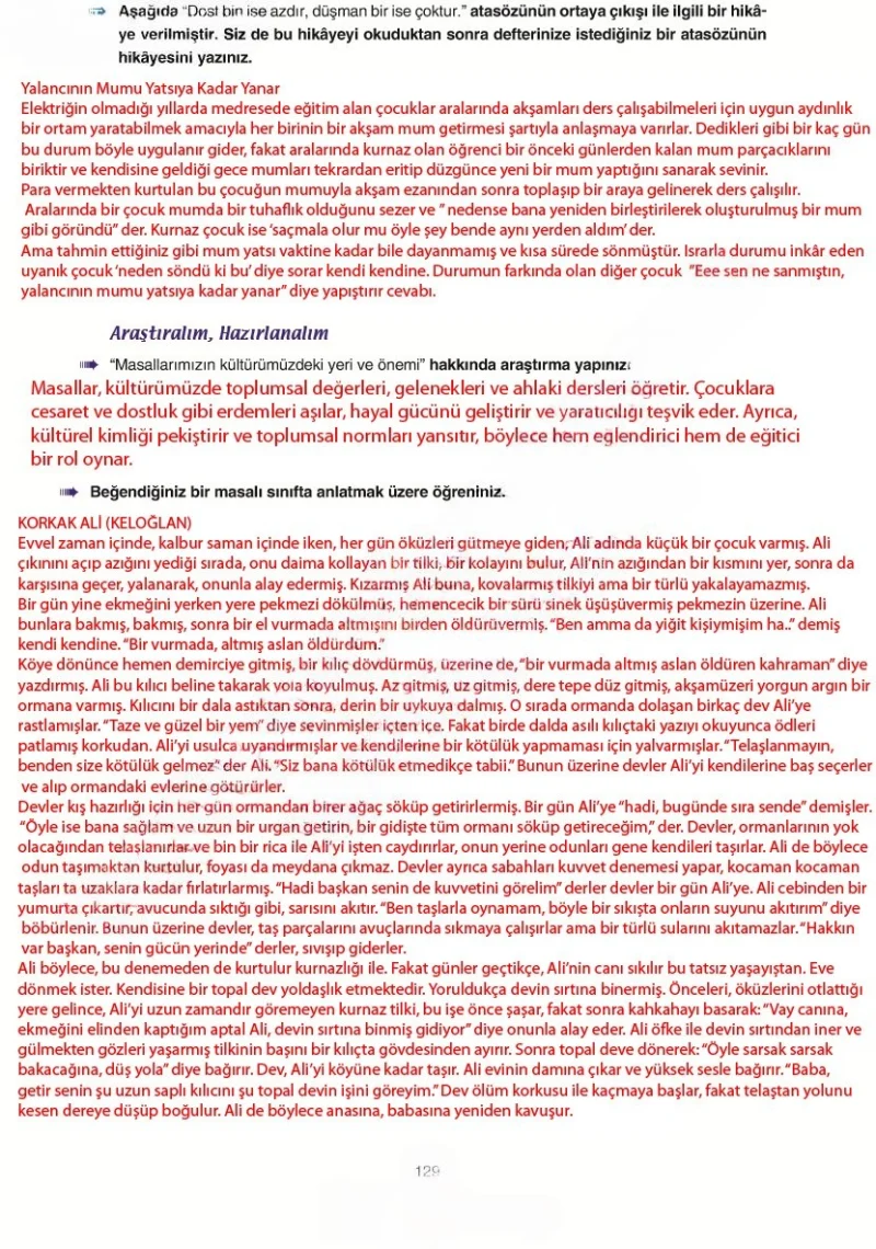 6. Sınıf Türkçe Ders Kitabı Cevapları Yıldırım Yayınları Sayfa 129 Çözüm Görseli