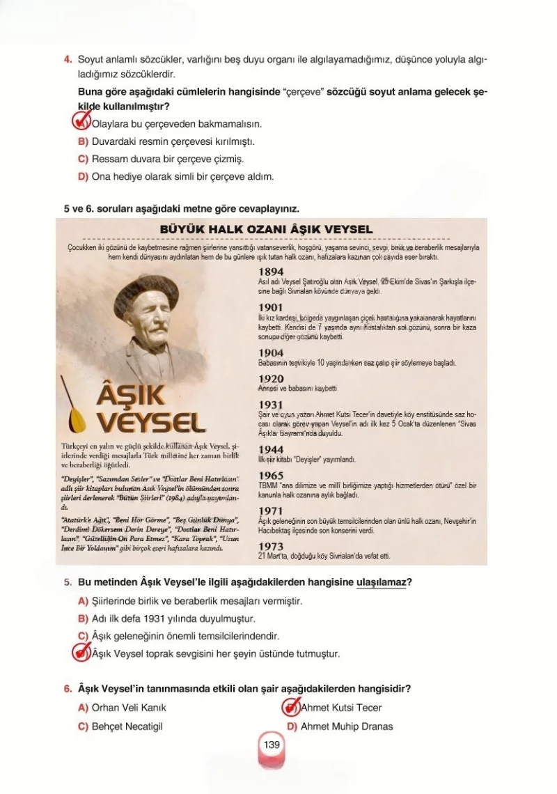 6. Sınıf Türkçe Ders Kitabı Cevapları Yıldırım Yayınları Sayfa 139 Çözüm Görseli
