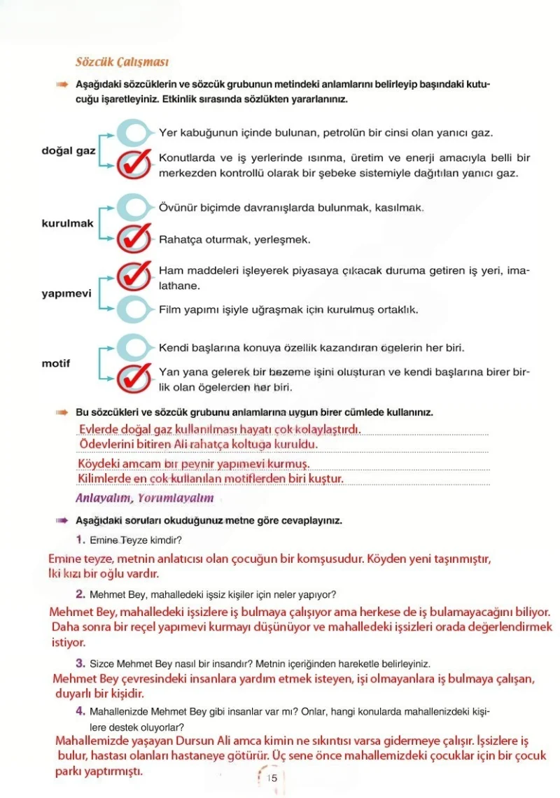 6. Sınıf Türkçe Ders Kitabı Cevapları Yıldırım Yayınları Sayfa 15 Çözüm Görseli