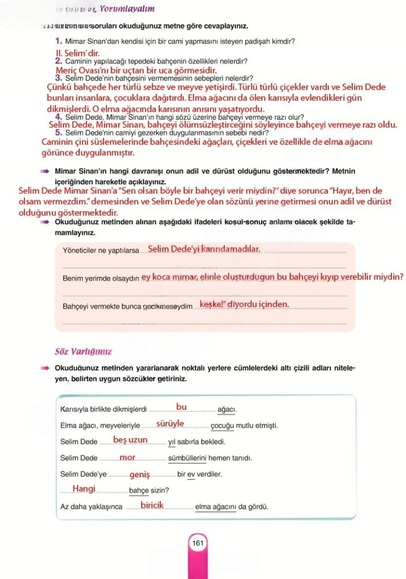 6. Sınıf Türkçe Ders Kitabı Cevapları Yıldırım Yayınları Sayfa 161 Çözüm Görseli