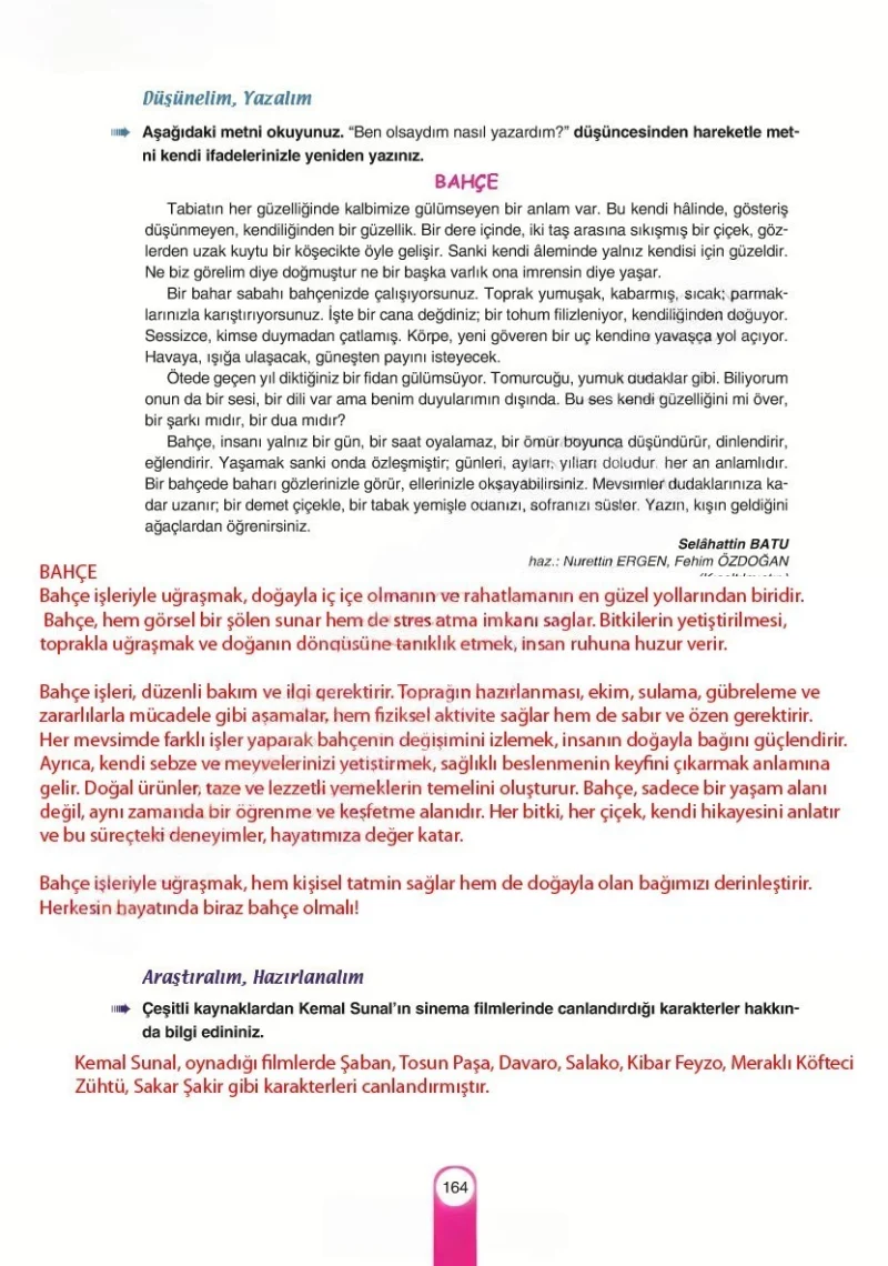 6. Sınıf Türkçe Ders Kitabı Cevapları Yıldırım Yayınları Sayfa 164 Çözüm Görseli
