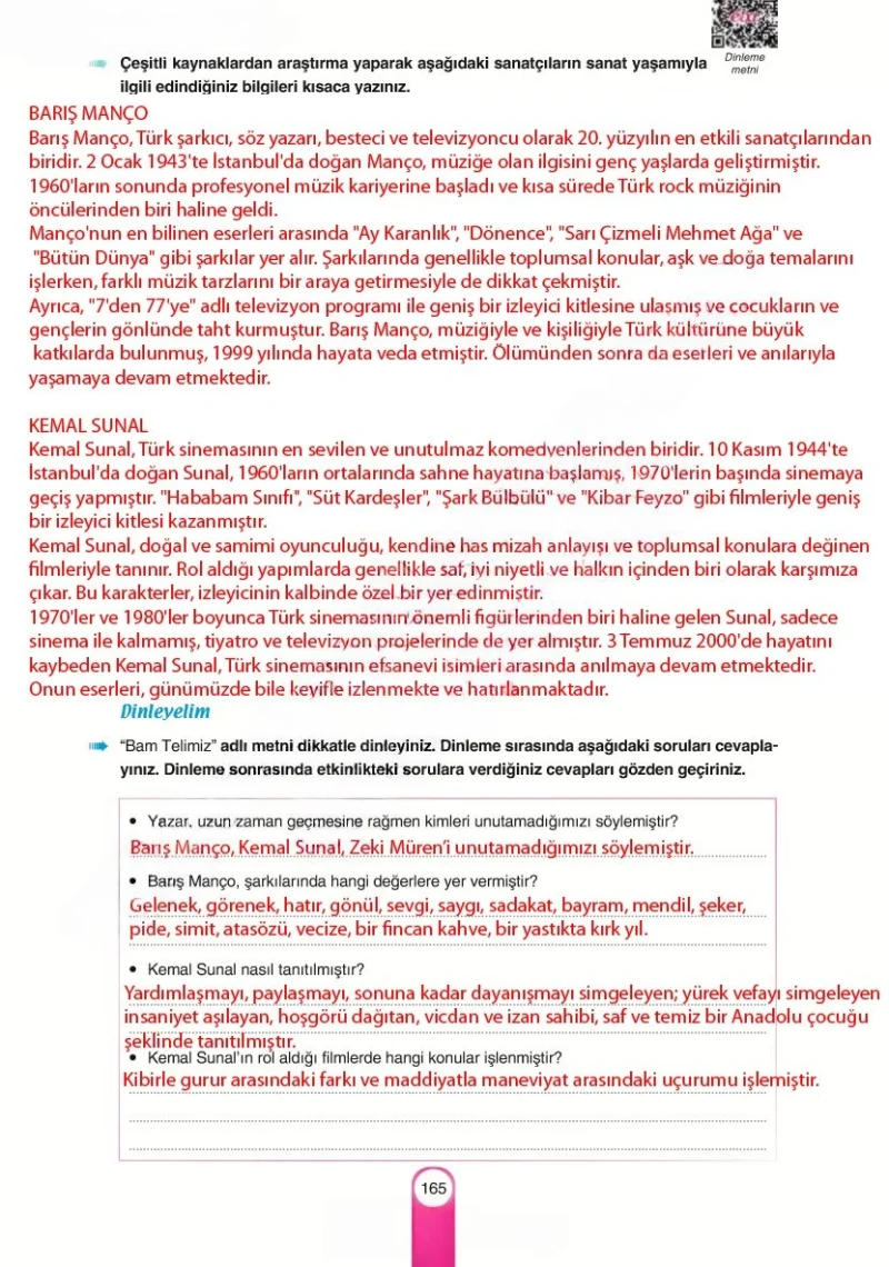 6. Sınıf Türkçe Ders Kitabı Cevapları Yıldırım Yayınları Sayfa 165 Çözüm Görseli