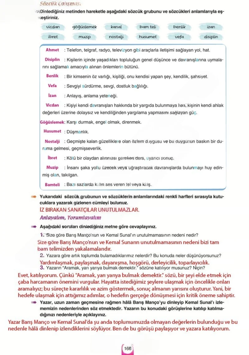 6. Sınıf Türkçe Ders Kitabı Cevapları Yıldırım Yayınları Sayfa 166 Çözüm Görseli