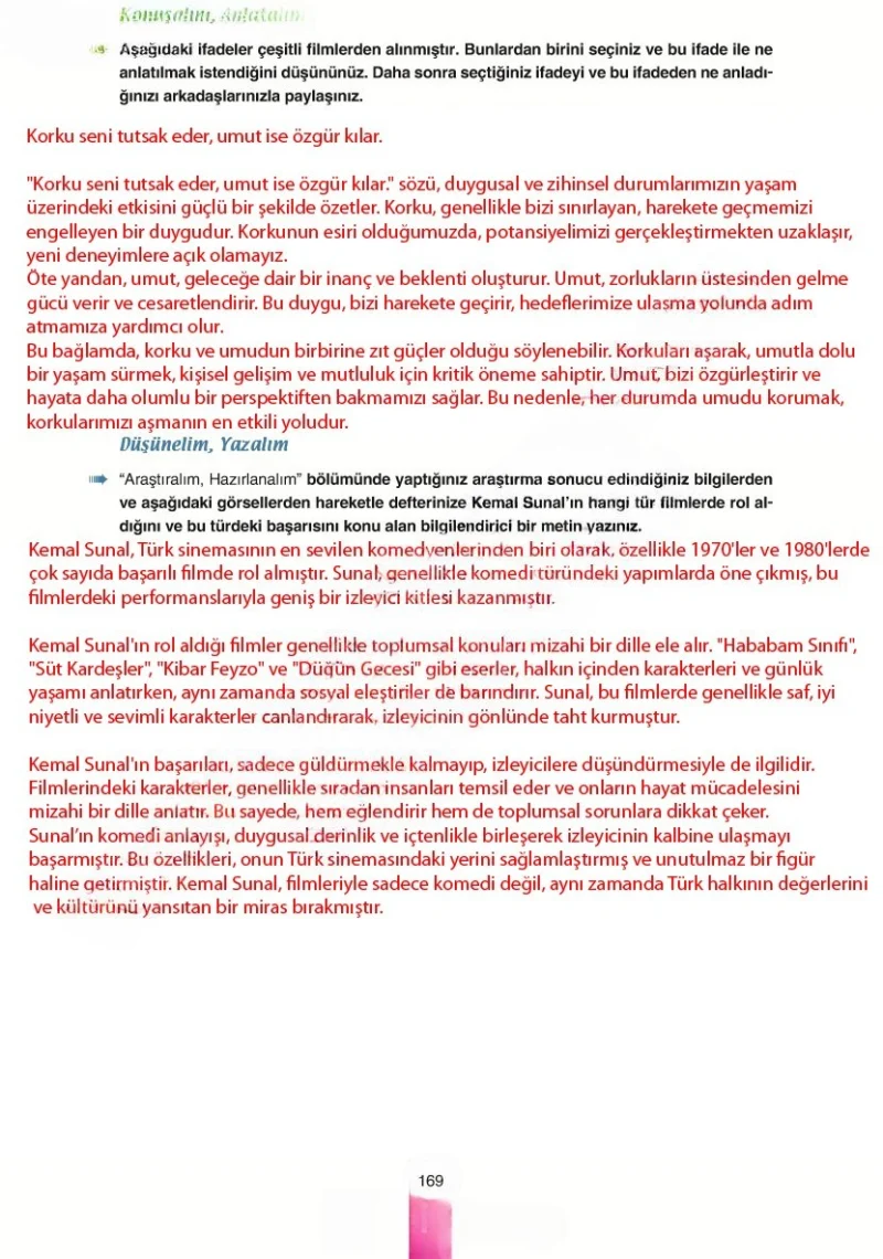 6. Sınıf Türkçe Ders Kitabı Cevapları Yıldırım Yayınları Sayfa 169 Çözüm Görseli