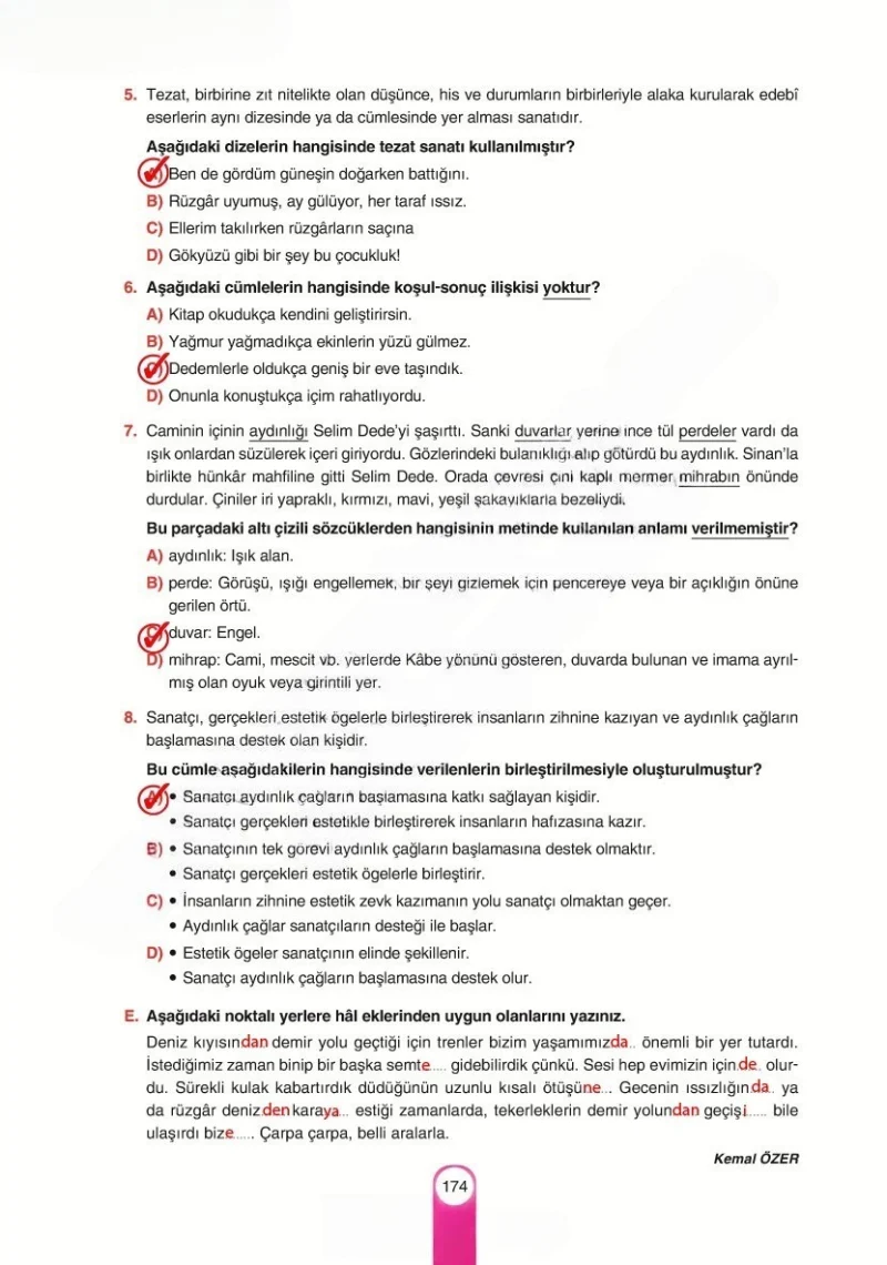 6. Sınıf Türkçe Ders Kitabı Cevapları Yıldırım Yayınları Sayfa 174 Çözüm Görseli
