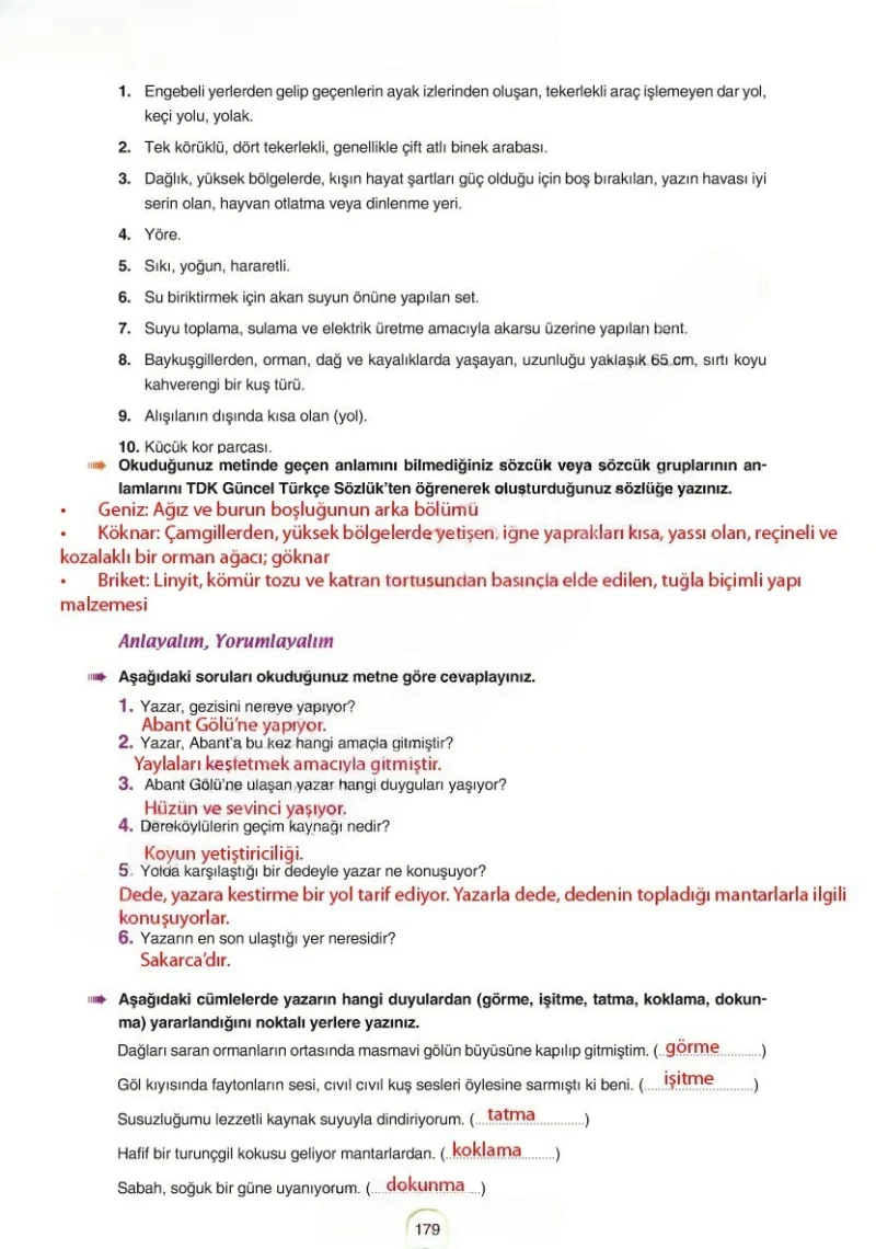 6. Sınıf Türkçe Ders Kitabı Cevapları Yıldırım Yayınları Sayfa 179 Çözüm Görseli