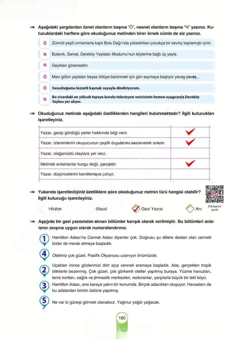 6. Sınıf Türkçe Ders Kitabı Cevapları Yıldırım Yayınları Sayfa 180 Çözüm Görseli