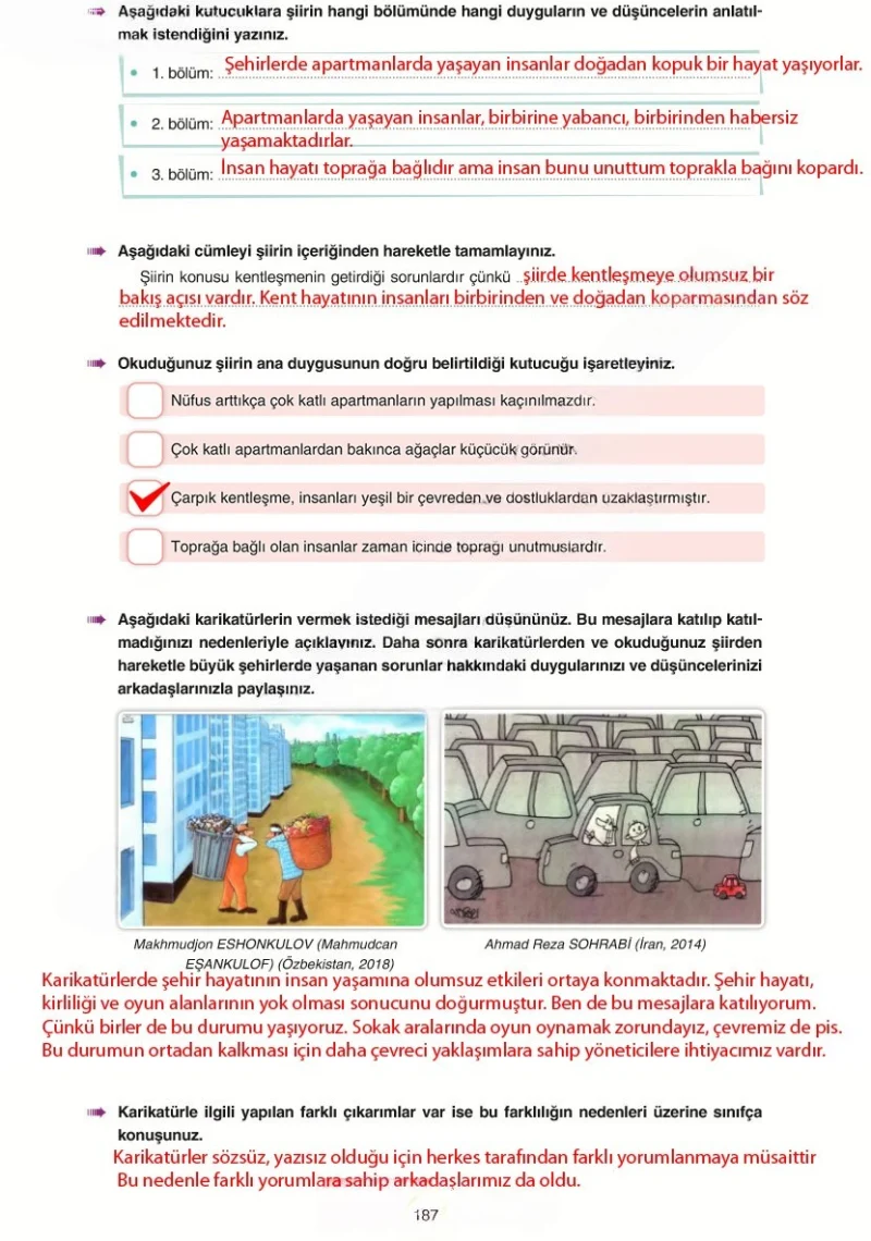 6. Sınıf Türkçe Ders Kitabı Cevapları Yıldırım Yayınları Sayfa 187 Çözüm Görseli