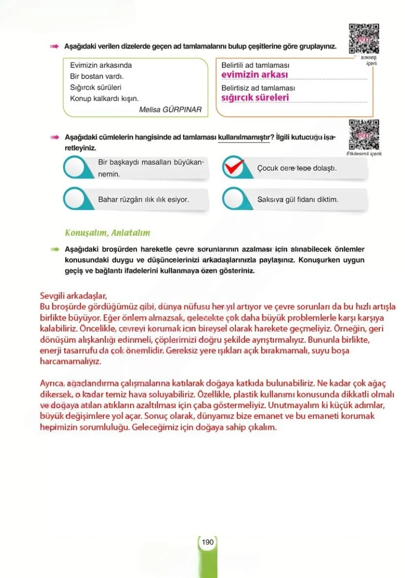 6. Sınıf Türkçe Ders Kitabı Cevapları Yıldırım Yayınları Sayfa 190 Çözüm Görseli