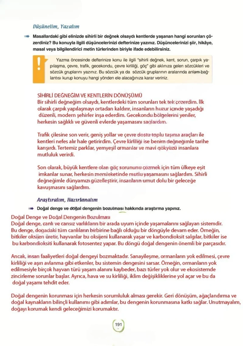 6. Sınıf Türkçe Ders Kitabı Cevapları Yıldırım Yayınları Sayfa 191 Çözüm Görseli