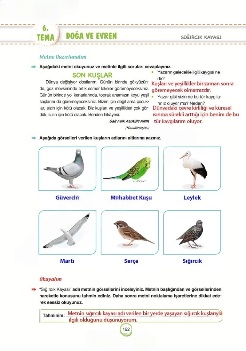 6. Sınıf Türkçe Ders Kitabı Cevapları Yıldırım Yayınları Sayfa 192 Çözüm Görseli