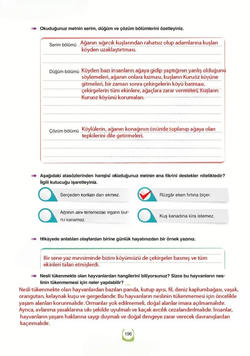 6. Sınıf Türkçe Ders Kitabı Cevapları Yıldırım Yayınları Sayfa 196 Çözüm Görseli