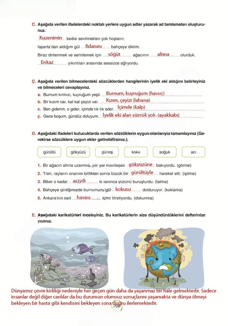 6. Sınıf Türkçe Ders Kitabı Cevapları Yıldırım Yayınları Sayfa 208 Çözüm Görseli