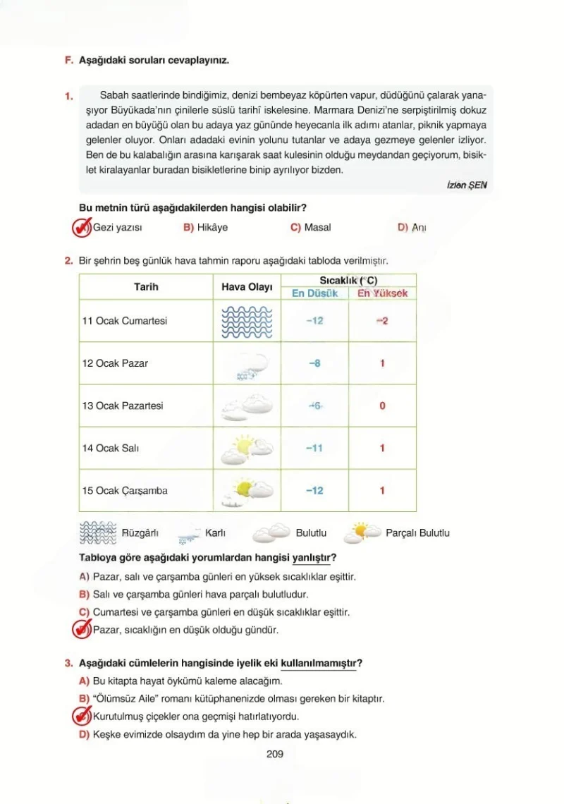 6. Sınıf Türkçe Ders Kitabı Cevapları Yıldırım Yayınları Sayfa 209 Çözüm Görseli
