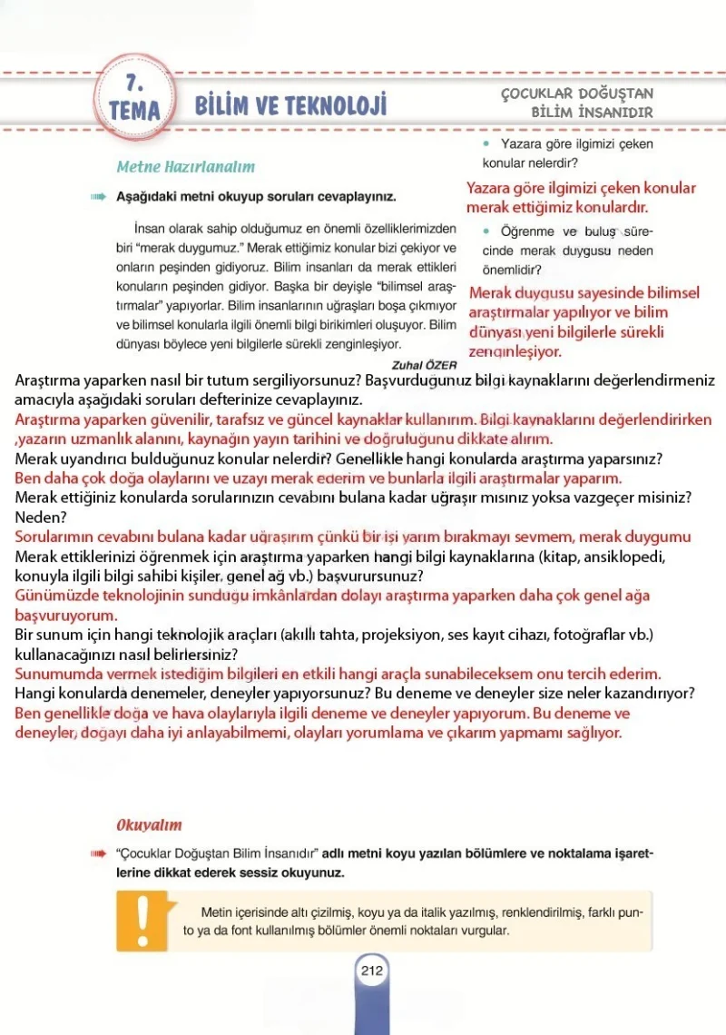 6. Sınıf Türkçe Ders Kitabı Cevapları Yıldırım Yayınları Sayfa 212 Çözüm Görseli