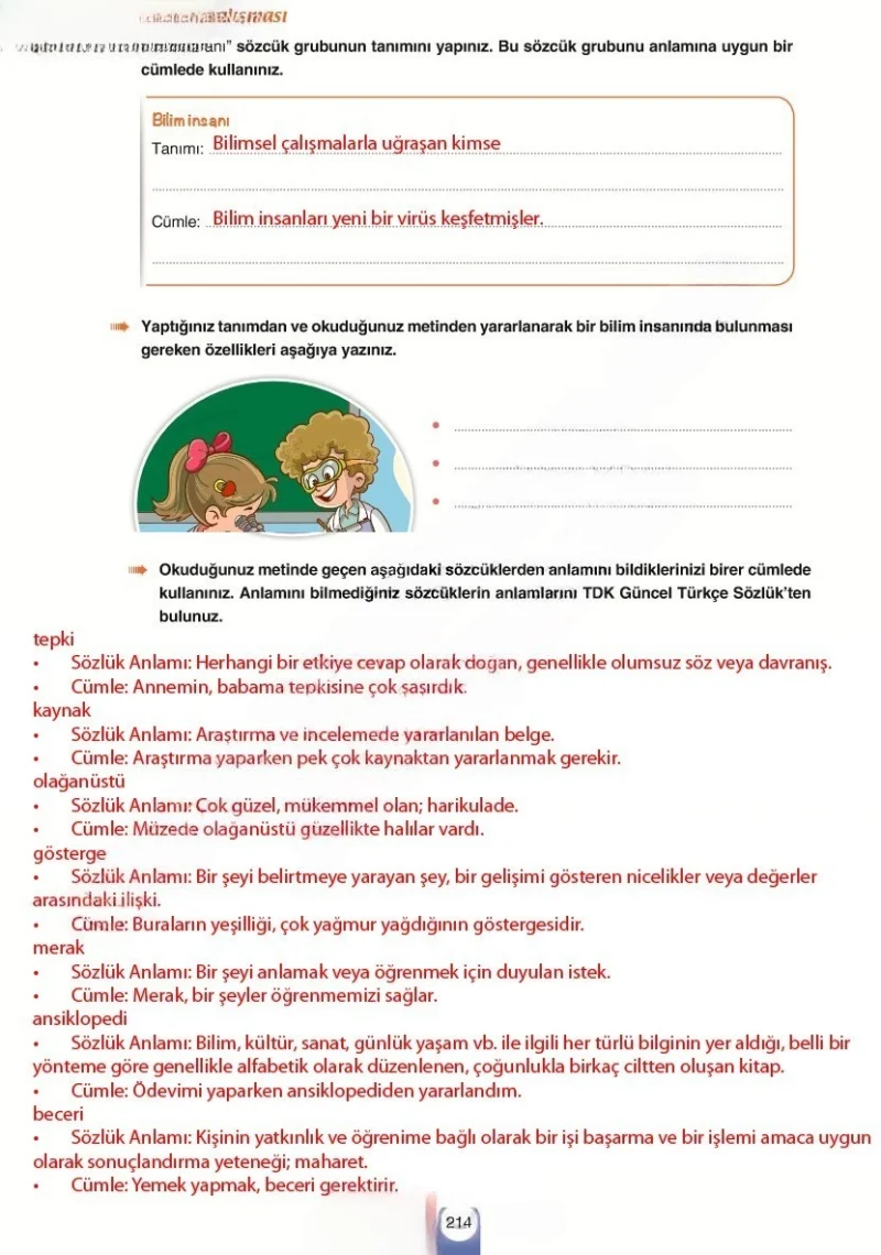 6. Sınıf Türkçe Ders Kitabı Cevapları Yıldırım Yayınları Sayfa 214 Çözüm Görseli