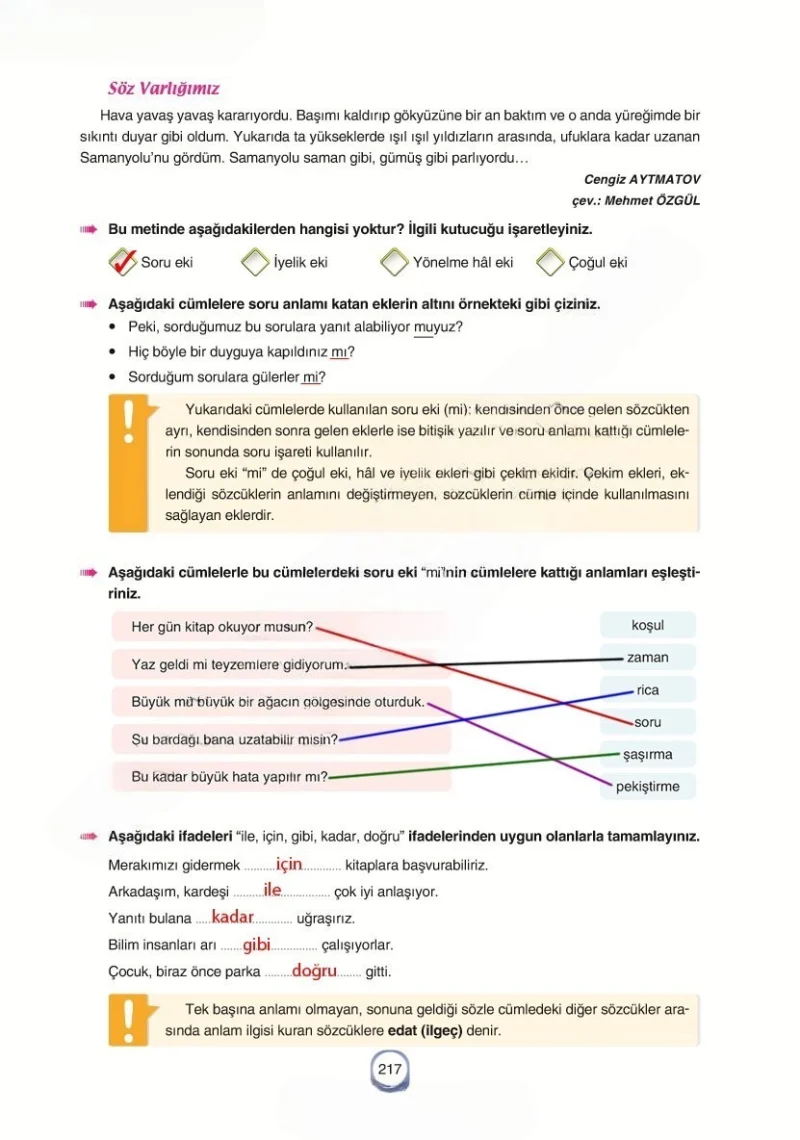 6. Sınıf Türkçe Ders Kitabı Cevapları Yıldırım Yayınları Sayfa 217 Çözüm Görseli