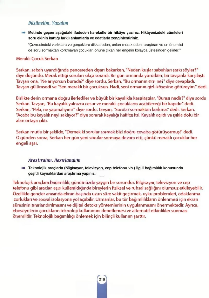 6. Sınıf Türkçe Ders Kitabı Cevapları Yıldırım Yayınları Sayfa 219 Çözüm Görseli