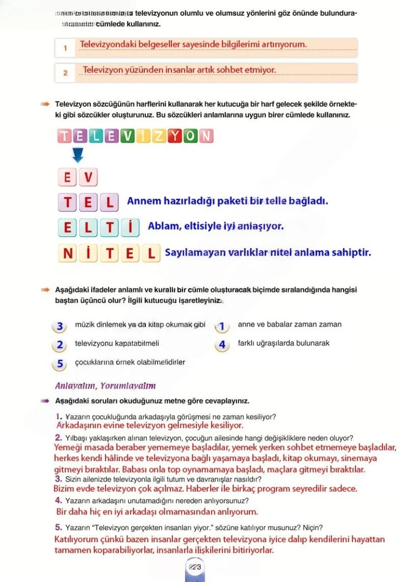 6. Sınıf Türkçe Ders Kitabı Cevapları Yıldırım Yayınları Sayfa 223 Çözüm Görseli
