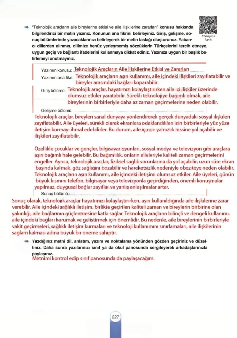 6. Sınıf Türkçe Ders Kitabı Cevapları Yıldırım Yayınları Sayfa 227 Çözüm Görseli