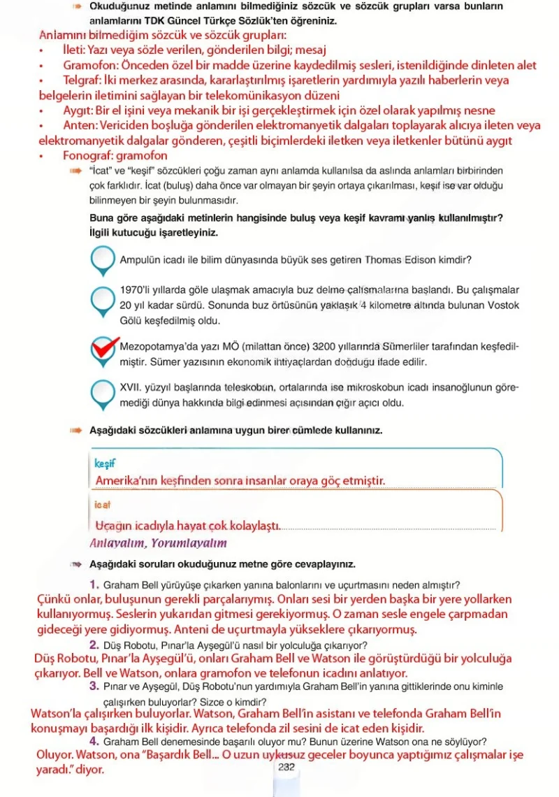 6. Sınıf Türkçe Ders Kitabı Cevapları Yıldırım Yayınları Sayfa 232 Çözüm Görseli