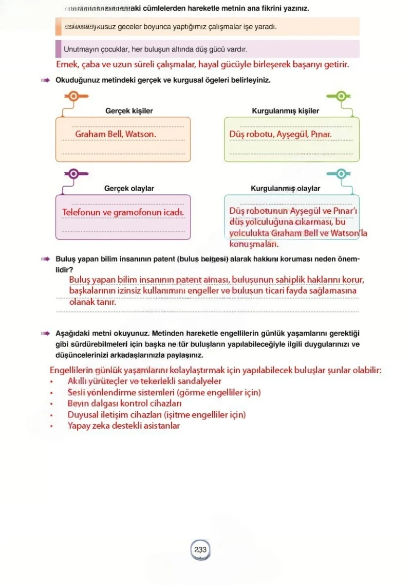 6. Sınıf Türkçe Ders Kitabı Cevapları Yıldırım Yayınları Sayfa 233 Çözüm Görseli