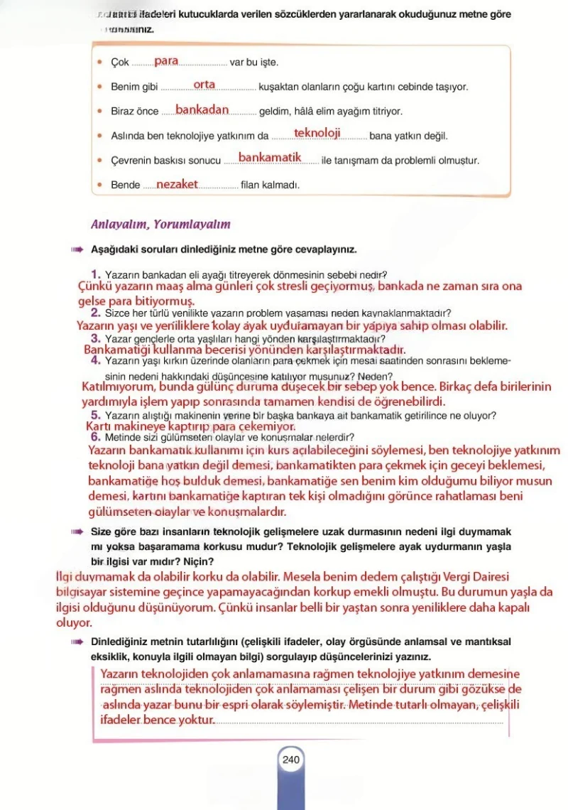 6. Sınıf Türkçe Ders Kitabı Cevapları Yıldırım Yayınları Sayfa 240 Çözüm Görseli