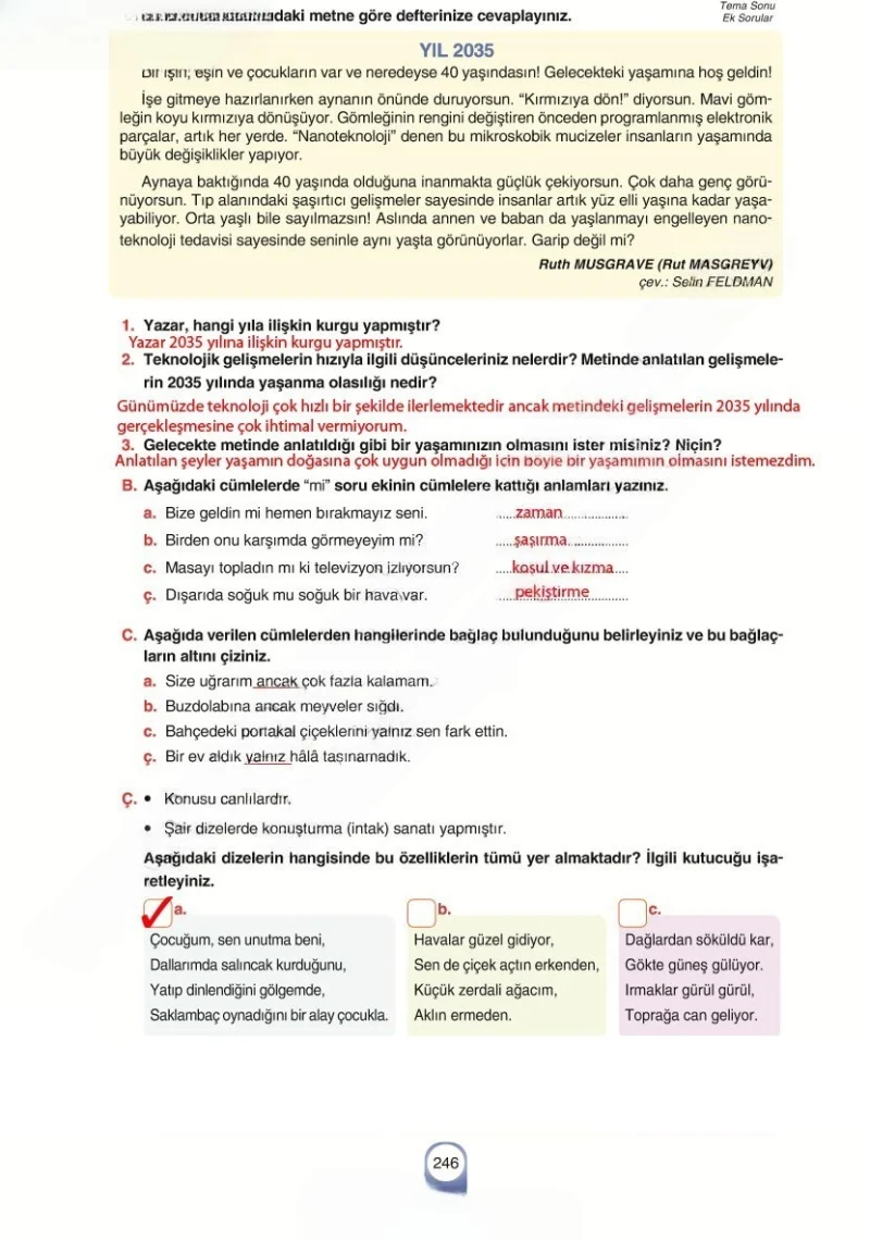 6. Sınıf Türkçe Ders Kitabı Cevapları Yıldırım Yayınları Sayfa 246 Çözüm Görseli