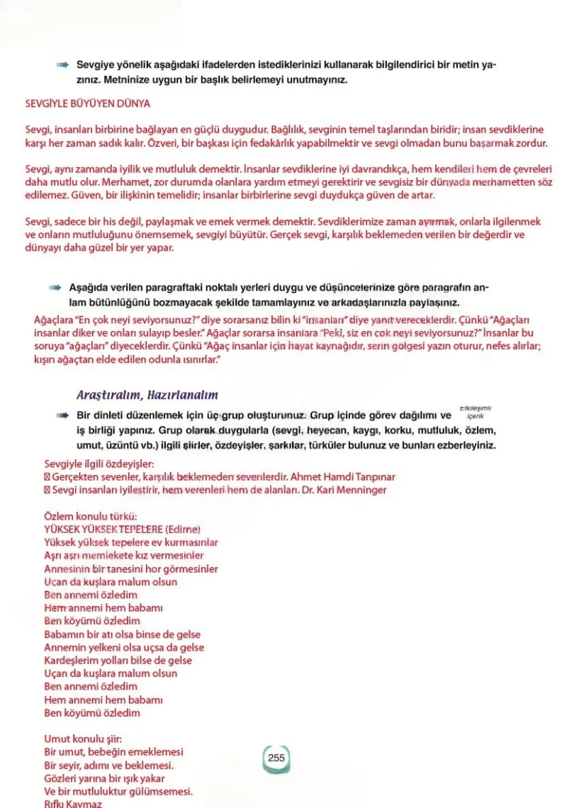 6. Sınıf Türkçe Ders Kitabı Cevapları Yıldırım Yayınları Sayfa 255 Çözüm Görseli