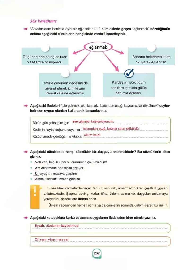 6. Sınıf Türkçe Ders Kitabı Cevapları Yıldırım Yayınları Sayfa 262 Çözüm Görseli