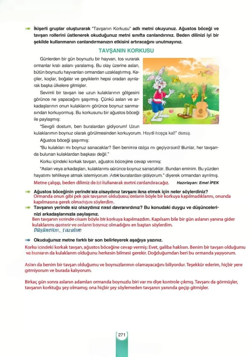 6. Sınıf Türkçe Ders Kitabı Cevapları Yıldırım Yayınları Sayfa 271 Çözüm Görseli
