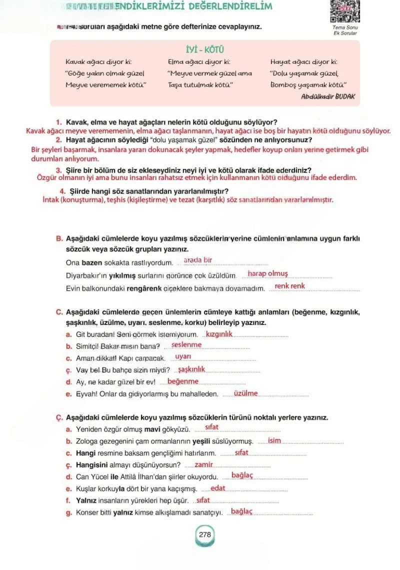 6. Sınıf Türkçe Ders Kitabı Cevapları Yıldırım Yayınları Sayfa 278 Çözüm Görseli