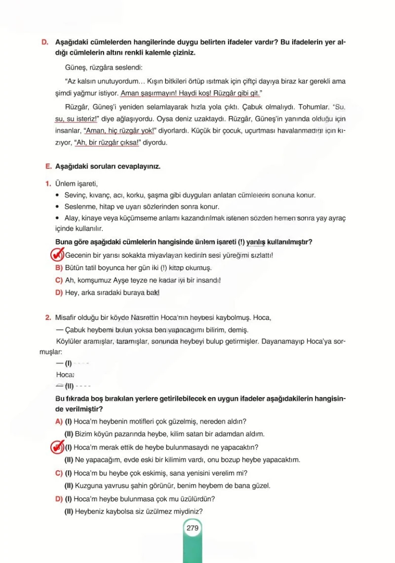 6. Sınıf Türkçe Ders Kitabı Cevapları Yıldırım Yayınları Sayfa 279 Çözüm Görseli