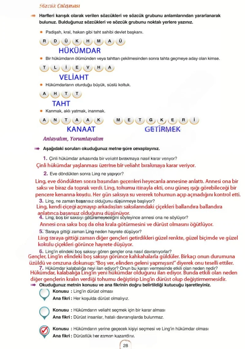 6. Sınıf Türkçe Ders Kitabı Cevapları Yıldırım Yayınları Sayfa 28 Çözüm Görseli