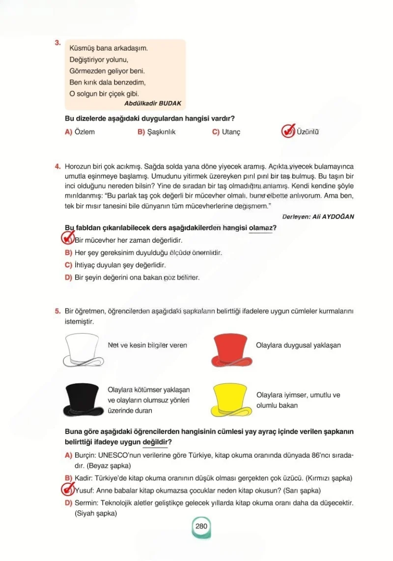 6. Sınıf Türkçe Ders Kitabı Cevapları Yıldırım Yayınları Sayfa 280 Çözüm Görseli
