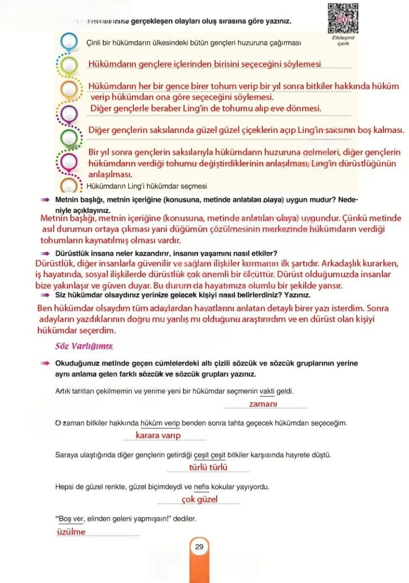 6. Sınıf Türkçe Ders Kitabı Cevapları Yıldırım Yayınları Sayfa 29 Çözüm Görseli