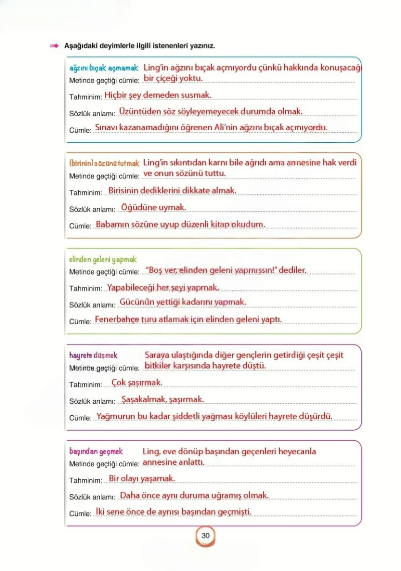 6. Sınıf Türkçe Ders Kitabı Cevapları Yıldırım Yayınları Sayfa 30 Çözüm Görseli