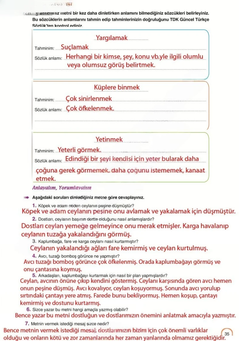 6. Sınıf Türkçe Ders Kitabı Cevapları Yıldırım Yayınları Sayfa 35 Çözüm Görseli
