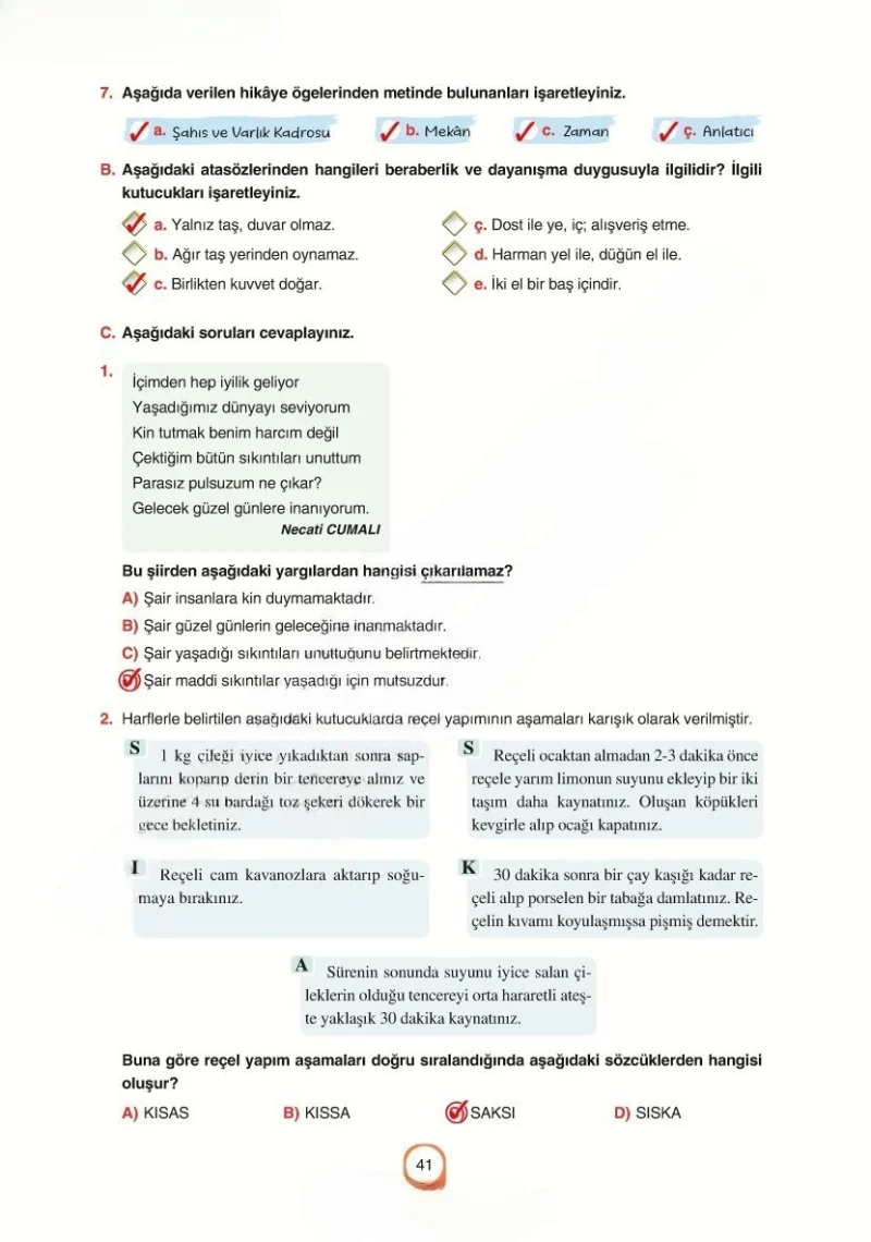 6. Sınıf Türkçe Ders Kitabı Cevapları Yıldırım Yayınları Sayfa 41 Çözüm Görseli