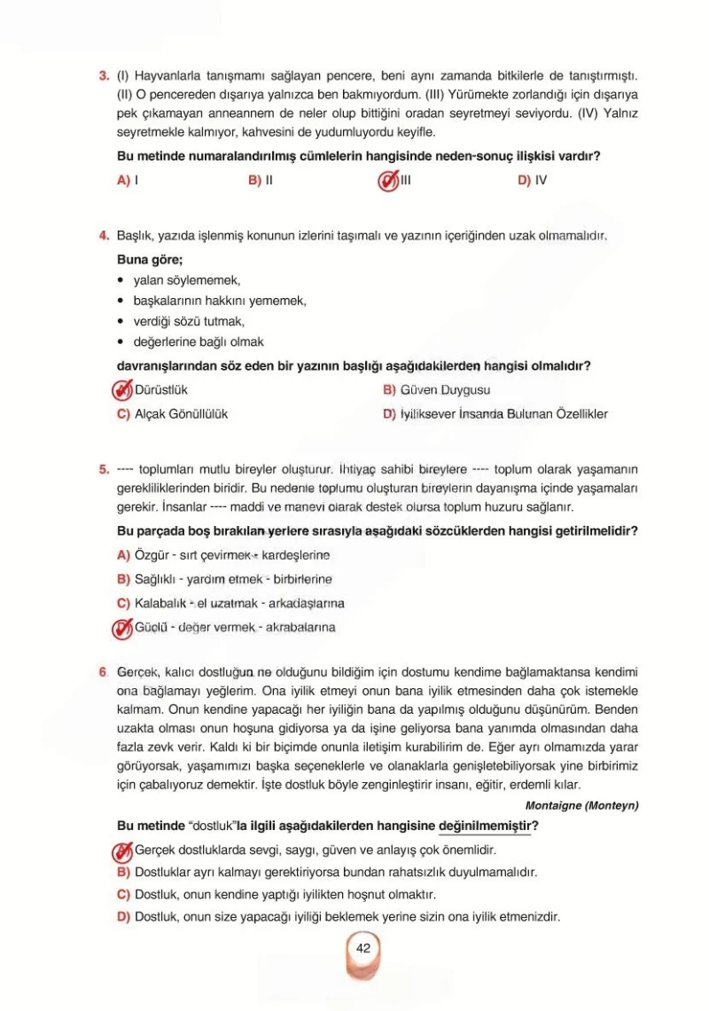6. Sınıf Türkçe Ders Kitabı Cevapları Yıldırım Yayınları Sayfa 42 Çözüm Görseli